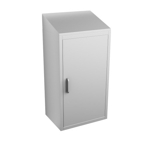 Stainless Steel Wall Mounted Cabinets, 18" W x 13" D x 36" H, Sloped Top, Solid Right Swing Door, Key Lock Stainless Steel Wall Mounted Cabinets, 18" W x 13" D x 36" H, Sloped Top, Solid Right Swing Door, Key Lock