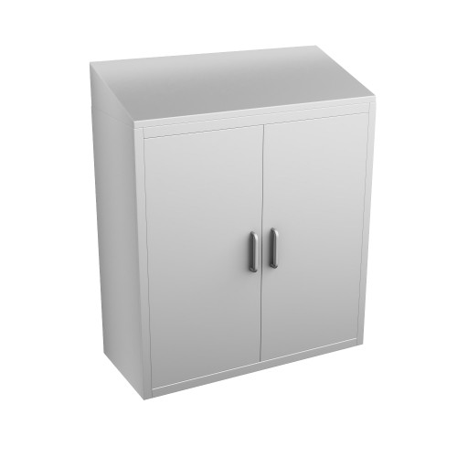 Stainless Steel Wall Mounted Cabinets, 30" W x 13" D x 36" H, Sloped Top, Solid Double Doors, No Lock Stainless Steel Wall Mounted Cabinets, 30" W x 13" D x 36" H, Sloped Top, Solid Double Doors, No Lock