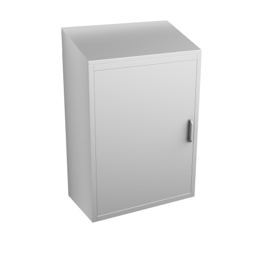 Stainless Steel Wall Mounted Cabinets, 24" W x 13" D x 36" H, Sloped Top, Solid Left Swing Door, Key Lock