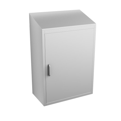 Stainless Steel Wall Mounted Cabinets, 24" W x 13" D x 36" H, Sloped Top, Solid Right Swing Door, Key Lock