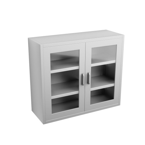 Stainless Steel Wall Mounted Cabinets, 36" W x 16" D x 31" H, Flat Top, Framed Glass Double Doors, No Lock