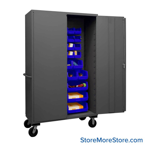 Mobile Bin Storage Cabinet, 48" W, No Shelves, 42 Bins, 14-Gauge Steel Mobile Bin Storage Cabinet, 48" W, No Shelves, 42 Bins, 14-Gauge Steel
