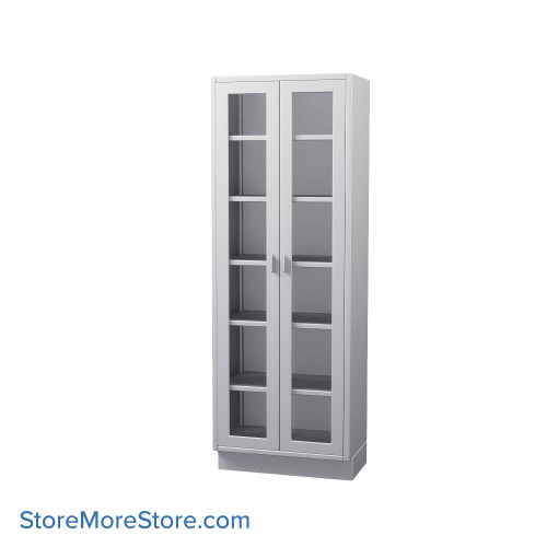 Stainless Steel Cabinet, 30" W x 18" D x 84" H, Flat Top, Glass Door, Double Doors, Key Lock