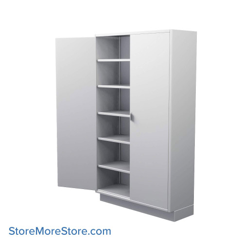 Stainless Steel Cabinet, 48" W x 18" D x 84" H, Flat Top, Solid Door, Double Doors, Key Lock