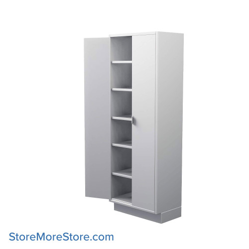 Stainless Steel Cabinet, 30" W x 18" D x 84" H, Flat Top, Solid Door, Double Doors, Key Lock
