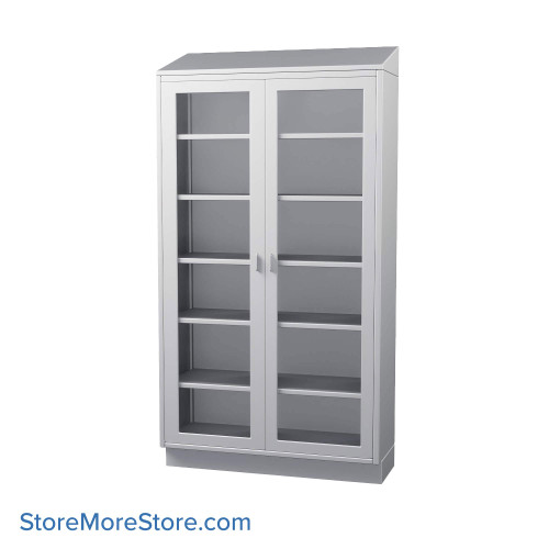 Stainless Steel Cabinet, 48" W x 18" D x 89" H, Sloped Top, Glass Door, Double Doors, Key Lock