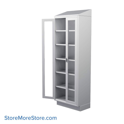 Stainless Steel Cabinet, 30" W x 18" D x 89" H, Sloped Top, Glass Door, Double Doors, Key Lock