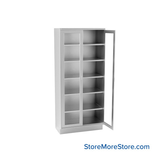 Stainless Steel Cabinet with Glass Doors, 36" W x 18" D x 83" H, Flat Top