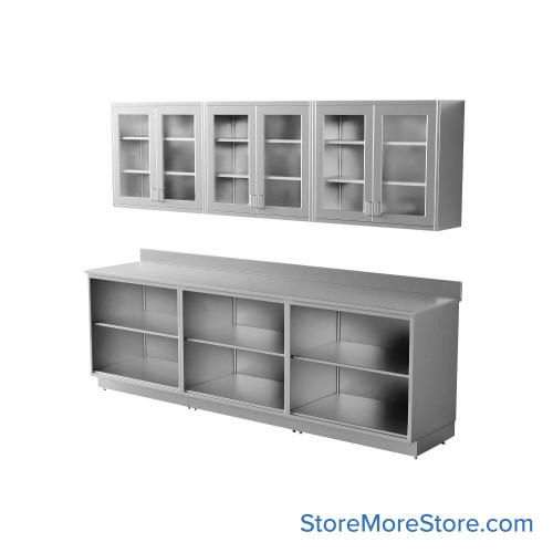 Commercial Stainless Steel Cabinets, 109" W x 96" H, Flat Top Upper + Lower Cabinet Commercial Stainless Steel Cabinets, 109" W x 96" H, Flat Top Upper + Lower Cabinet
