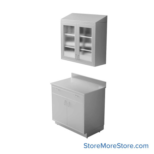 Commercial Stainless Steel Cabinets, 37" W x 96" H, Sloped Top Upper + Lower Cabinet, 1 Drawer Commercial Stainless Steel Cabinets, 37" W x 96" H, Sloped Top Upper + Lower Cabinet, 1 Drawer