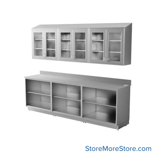 Commercial Stainless Steel Cabinets, 109" W x 96" H, Sloped Top Upper + Lower Cabinet Commercial Stainless Steel Cabinets, 109" W x 96" H, Sloped Top Upper + Lower Cabinet