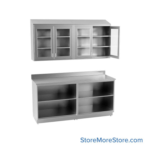 Commercial Stainless Steel Cabinets, 73" W x 96" H, Sloped Top Upper + Lower Cabinet Commercial Stainless Steel Cabinets, 73" W x 96" H, Sloped Top Upper + Lower Cabinet