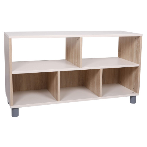 Low Two Layer Shelf with, Cubbies, 5 Compartments
