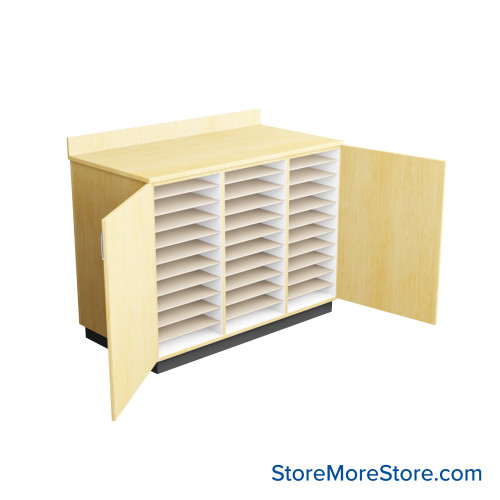 Music Folio Cabinet, 48" W x 36" H, Folio Storage w/ Doors, 3 Columns
