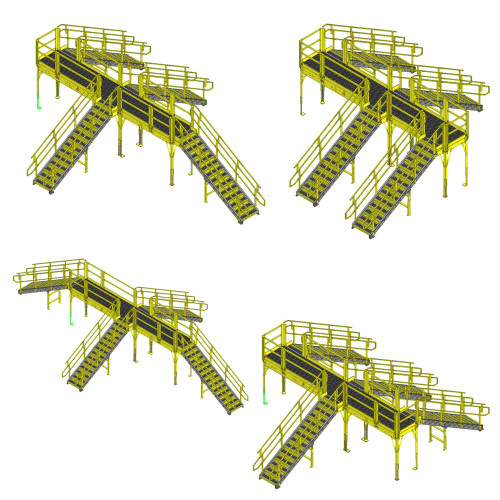 Crossover Platforms, 312" W x 93.25" H, 4 Stairways, Solid Grating