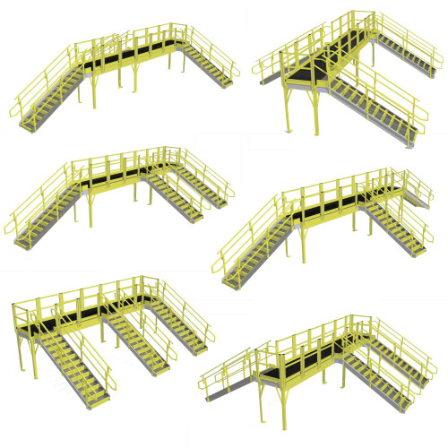 Crossover Platforms, 484" W x 93.25" H, 3 Stairways, Solid Grating