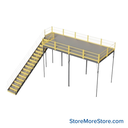 Warehouse Mezzanine, 120" W x 240" D x 144" H, Anti-Skid Tuffdeck, IBC Approved Stairway