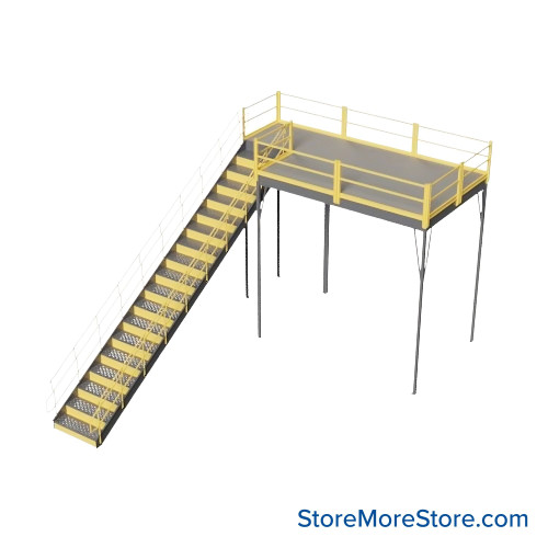 Warehouse Mezzanine, 144" W x 96" D x 144" H, Anti-Skid Tuffdeck, IBC Approved Stairway