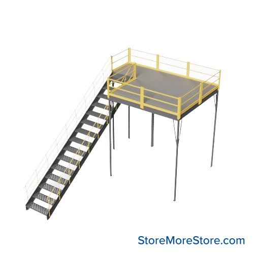 Warehouse Mezzanine, 120" W x 120" D x 144" H, Anti-Skid Tuffdeck, OSHA Approved Stairway