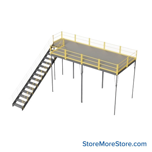 Warehouse Mezzanine, 120" W x 240" D x 144" H, Anti-Skid Tuffdeck, OSHA Approved Stairway