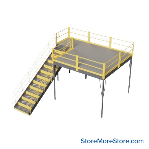 Warehouse Mezzanine, 120" W x 120" D x 96" H, Anti-Skid Tuffdeck, IBC Approved Stairway