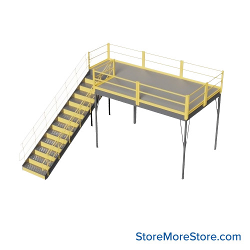 Warehouse Mezzanine, 144" W x 96" D x 96" H, Anti-Skid Tuffdeck, IBC Approved Stairway