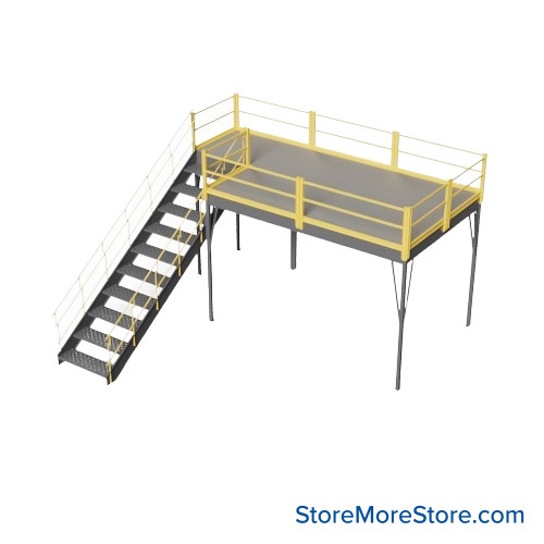 Warehouse Mezzanine, 144" W x 96" D x 96" H, Anti-Skid Tuffdeck, OSHA Approved Stairway
