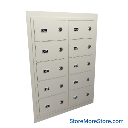 Flush Mount Wall Gun Safe, 25" W x 32.25" H, 10 Compartments, 2 Wide x 5 High, Tube Lock Flush Mount Wall Gun Safe, 25" W x 32.25" H, 10 Compartments, 2 Wide x 5 High, Tube Lock