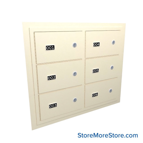 Flush Mount Wall Gun Safe, 25" W x 20.25" H, 6 Compartments, 2 Wide x 3 High, Master Key Lock
