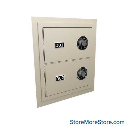 Flush Mount Wall Gun Safe, 13" W x 14.25" H, 2 Compartments, Vertical, Combination Lock Flush Mount Wall Gun Safe, 13" W x 14.25" H, 2 Compartments, Vertical, Combination Lock