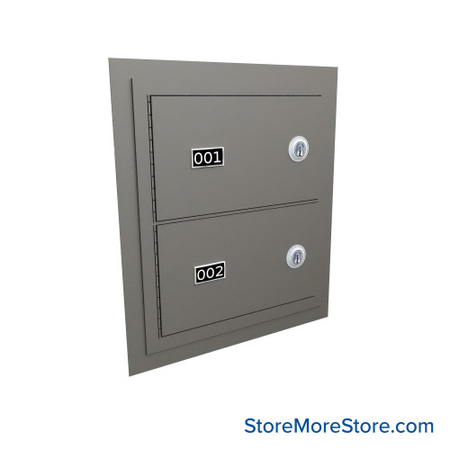 Flush Mount Wall Gun Safe, 13" W x 14.25" H, 2 Compartments, Vertical, Master Key Lock Flush Mount Wall Gun Safe, 13" W x 14.25" H, 2 Compartments, Vertical, Master Key Lock