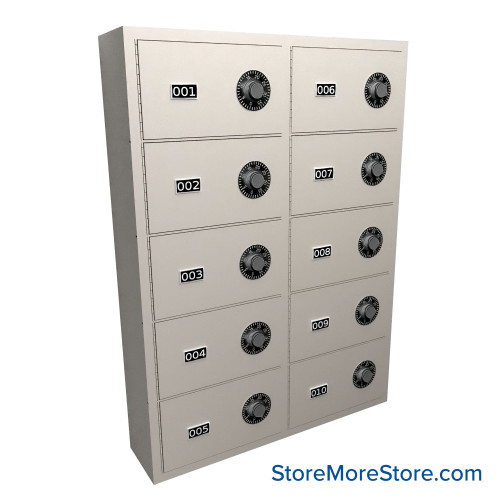 Wall Mounted Gun Locker, 25" W x 6.5" D x 32.25" H, 10 Compartments, 2 Wide x 5 High, Combination Lock Wall Mounted Gun Locker, 25" W x 6.5" D x 32.25" H, 10 Compartments, 2 Wide x 5 High, Combination Lock