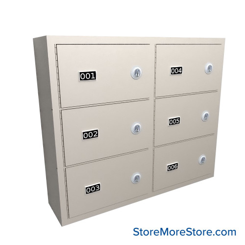 Wall Mounted Gun Locker, 25" W x 6.5" D x 20.25" H, 6 Compartments, 2 Wide x 3 High, Master Key Lock Wall Mounted Gun Locker, 25" W x 6.5" D x 20.25" H, 6 Compartments, 2 Wide x 3 High, Master Key Lock