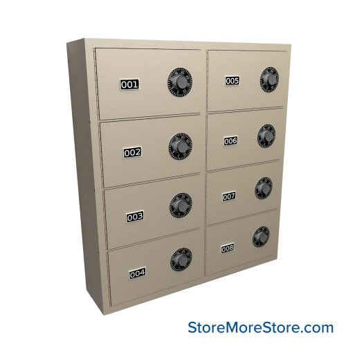 Wall Mounted Gun Locker, 25" W x 6.5" D x 26.25" H, 8 Compartments, 2 Wide x 4 High, Combination Lock Wall Mounted Gun Locker, 25" W x 6.5" D x 26.25" H, 8 Compartments, 2 Wide x 4 High, Combination Lock