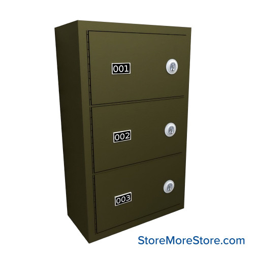 Wall Mounted Gun Locker, 13" W x 6.5" D x 20.25" H, 3 Compartments, Vertical, Master Key Lock
