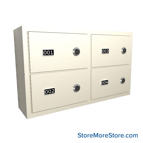 Wall Mounted Gun Locker, 25" W x 6.5" D x 14.25" H, 4 Compartments, 2 Wide x 2 High, Tube Lock Wall Mounted Gun Locker, 25" W x 6.5" D x 14.25" H, 4 Compartments, 2 Wide x 2 High, Tube Lock