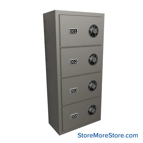 Wall Mounted Gun Locker, 13" W x 6.5" D x 26.25" H, 4 Compartments, Vertical, Combination Lock Wall Mounted Gun Locker, 13" W x 6.5" D x 26.25" H, 4 Compartments, Vertical, Combination Lock