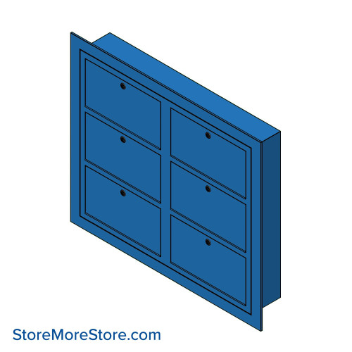 Flush Mounted Outdoor Pistol Lockers, 39" W x 33.5" H, Recessed Wall Mount, 6 Compartments