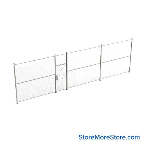 Wire Security Cage, 406" W x 2" D x 125.25" H, 1 Side, 3" Hinged Door