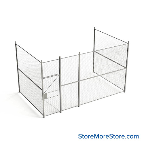 Wire Security Cage, 200" W x 124" D x 125.25" H, 3 Side, 3" Hinged Door