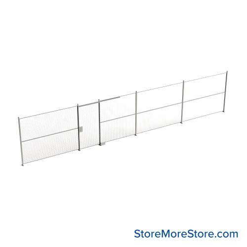 Wire Security Cage, 504" W x 2" D x 125.25" H, 1 Side, 4" Sliding Door
