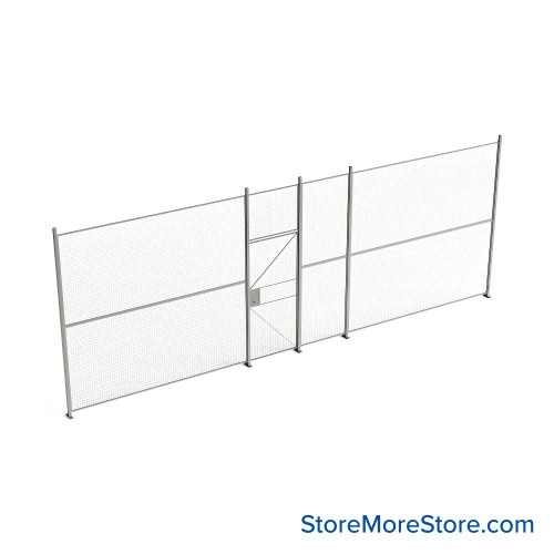 Wire Security Cage, 322" W x 2" D x 125.25" H, 1 Side, 3" Hinged Door