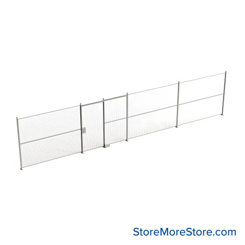 Wire Security Cage, 468" W x 2" D x 125.25" H, 1 Side, 4" Sliding Door