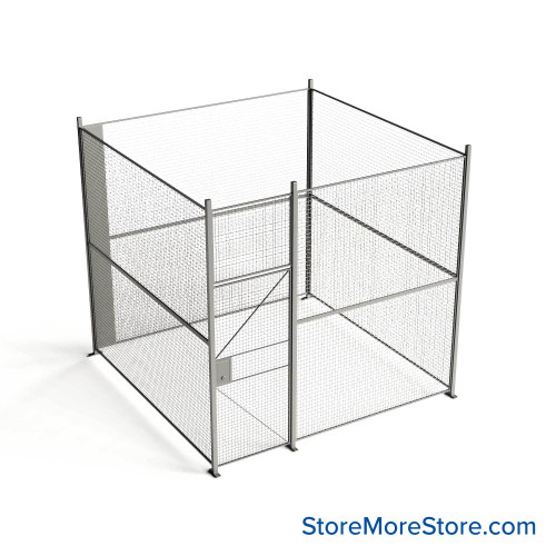 Wire Security Cage, 126" W x 124" D x 125.25" H, 4 Side, 3" Hinged Door