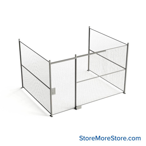 Wire Security Cage, 162" W x 124" D x 101.25" H, 3 Side, 4" Sliding Door