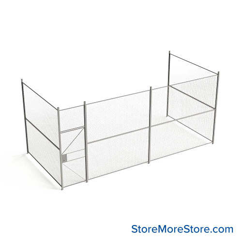 Wire Security Cage, 260" W x 124" D x 125.25" H, 3 Side, 3" Hinged Door