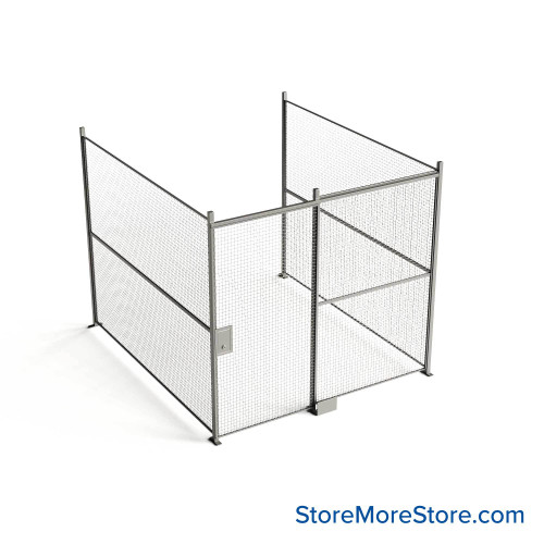Wire Security Cage, 114" W x 124" D x 125.25" H, 3 Side, 4" Sliding Door