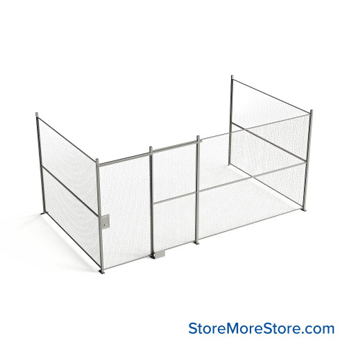 Wire Security Cage, 212" W x 124" D x 125.25" H, 3 Side, 4" Sliding Door