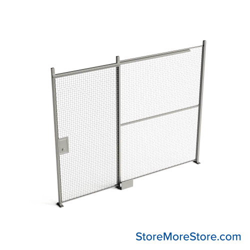 Wire Security Cage, 126" W x 2" D x 125.25" H, 1 Side, 4" Sliding Door