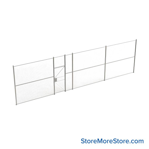 Wire Security Cage, 432" W x 2" D x 125.25" H, 1 Side, 3" Hinged Door